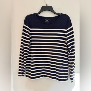 Talbots Navy & White Striped Long Sleeve - Size Medium PETITE